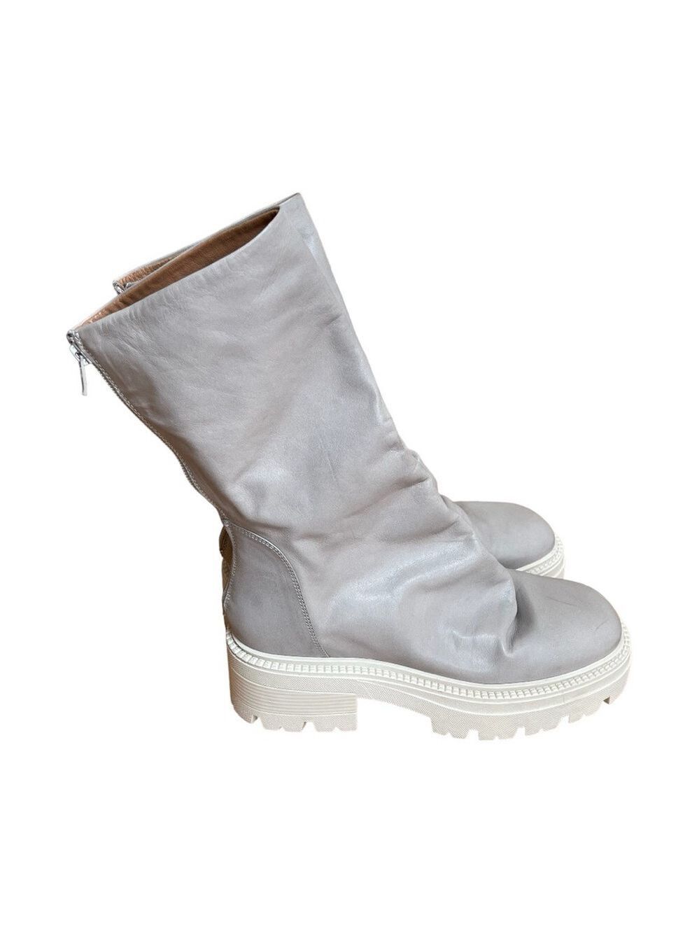 Free People Emma Ruche leather Boots grey white chunky sole Sz 39.5 - Picture 2 of 12